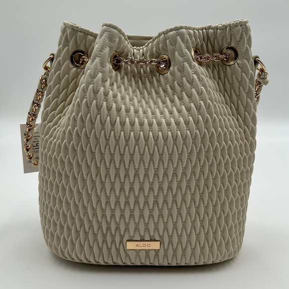 1707- Aldo Natalyaa Beige Quilted Bucket Crossbody Bag Vegan Leather NWT - Picture 5 of 13